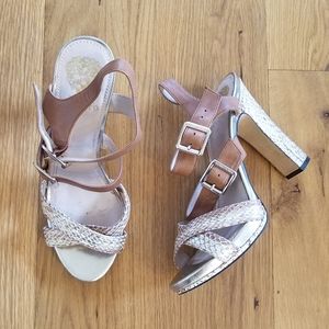 Vince Camuto gold and tan snake skin block heel platform sandals
